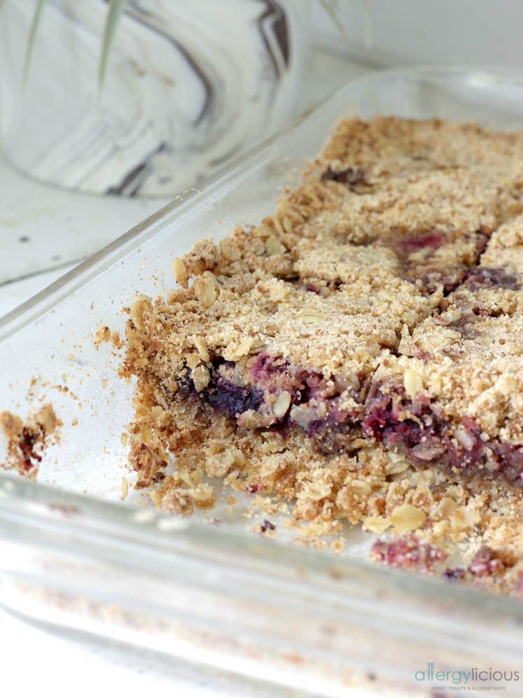 Triple Berry SunButter Bars - Fast, easy, allergy-friendly, Great for breakfast, snacks, or a healthy dessert!! The big crumbles are irresistible! Make these bars year round!!