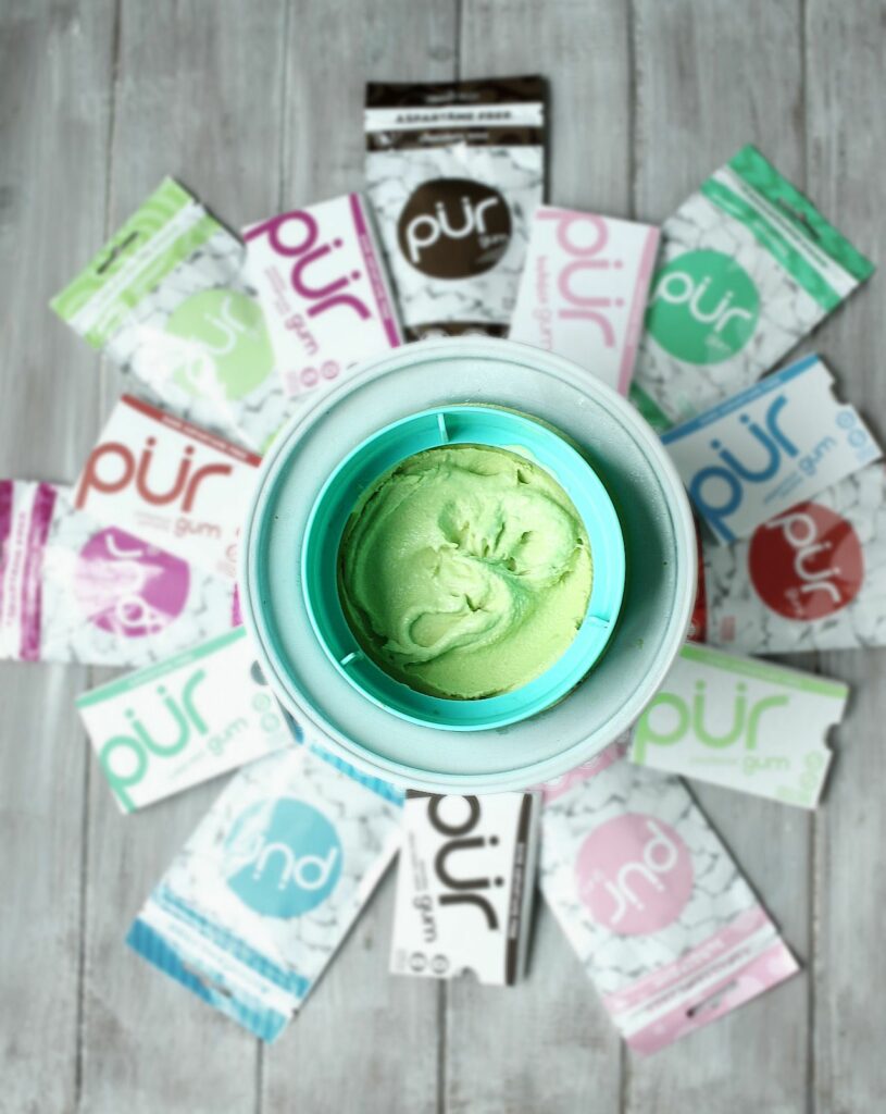 Thanks to PUR Gum, I recreated a childhood ice cream favorite and you won't believe this Chocolate Mint BubbleGum Nice Cream is actually healthy! 