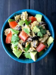 This vegan Mexican Potato Salad is loaded with buttery avocado cream, black beans and tons of zesty flavor for a south-of-the-border take on a classic Summer recipe.