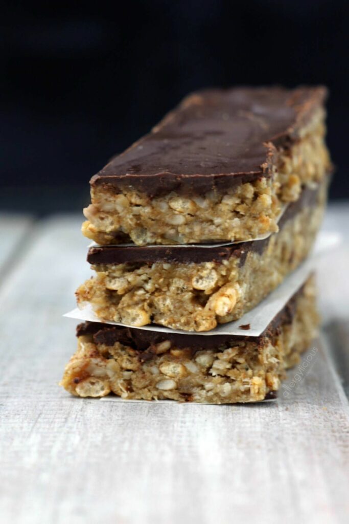 Agave sweetened, no bake, chocolate coated, snack bar that tastes just like a candy bar with a little less guilt.