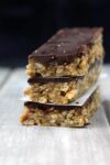 Agave sweetened, no bake, chocolate coated, snack bar that tastes just like a candy bar with a little less guilt.