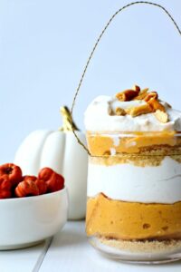 This no-bake pumpkin cheesecake parfait is the ultimate sweet ending to your holiday feast. Vegan & Gluten-free