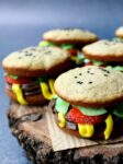 Whoopie Pie Burgers on wooden stand