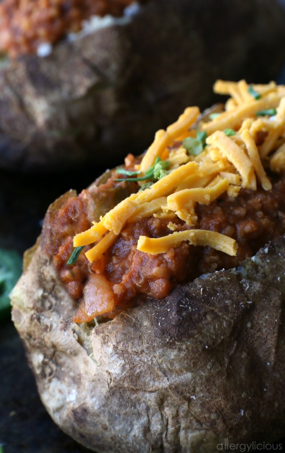 The delicious plant-based sauce is sweetened with dates to make it Whole30 approved then layered on perfectly seasoned baked potatoes.