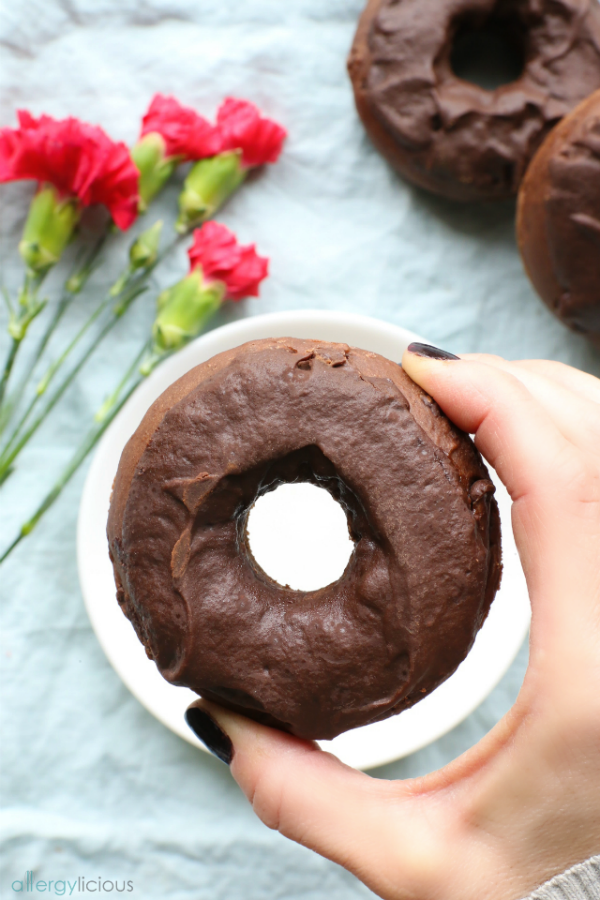 looking through the center of our vegan chocolate donuts