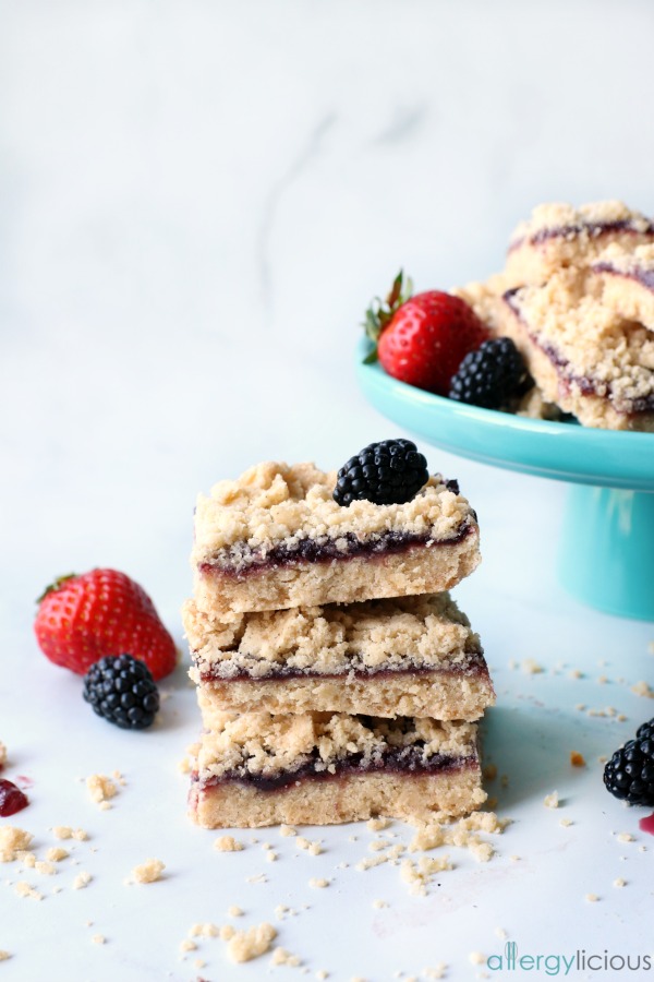 Raspberry Shortbread Bars {vegan, gluten-free, nut-free} - Allergylicious