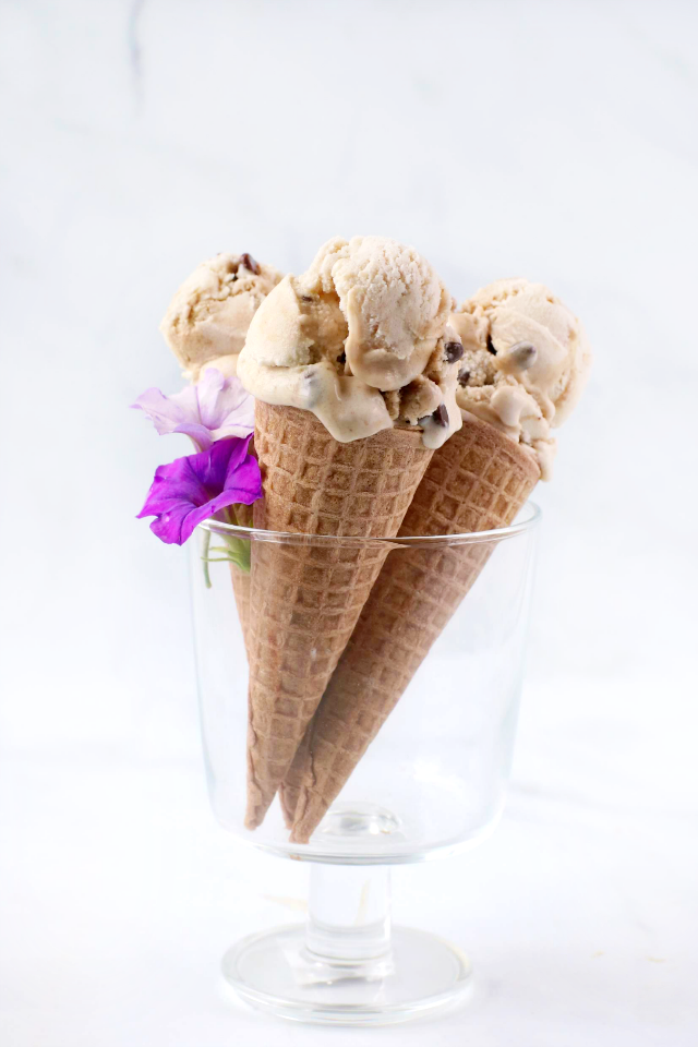 3 cones of chocolate chip ice cream