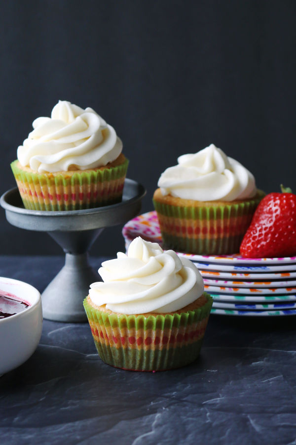 fluffy vanilla cupcakes with berry filling