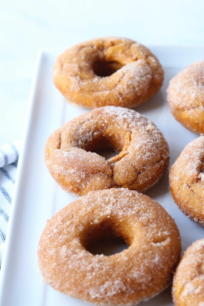 plate of cinnamon sugar pumpkin donuts