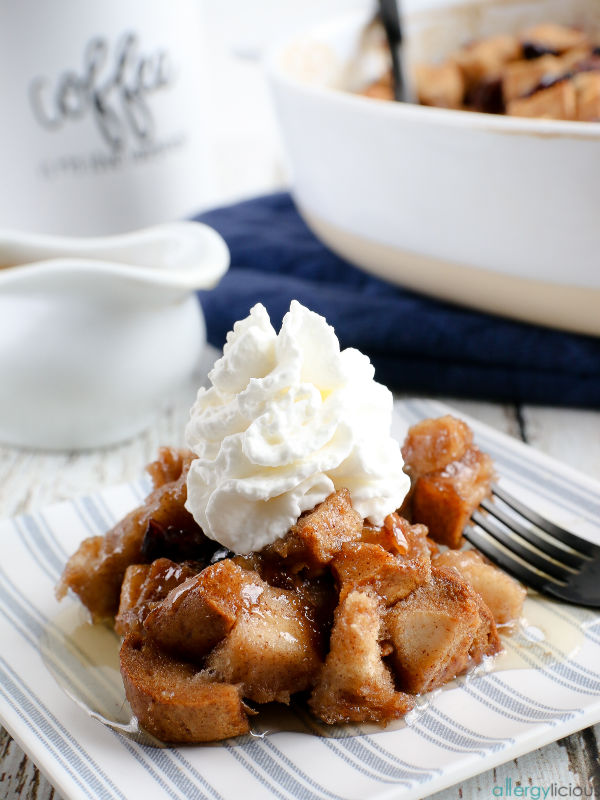 Vegan Bread Pudding with Rum Sauce (gluten-free, nut-free) - Allergylicious