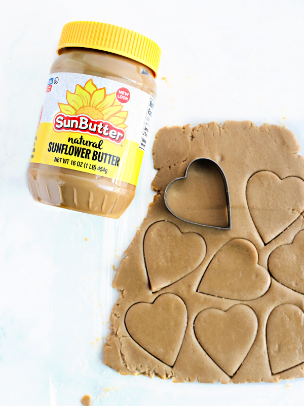 Heart-shaped SunButter cookie dough