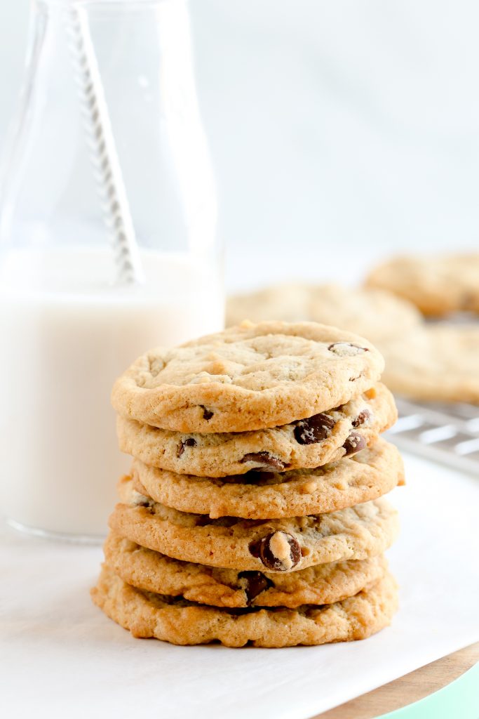 Dairy-free & egg-free chocolate chip cookies with dairy-free milk 