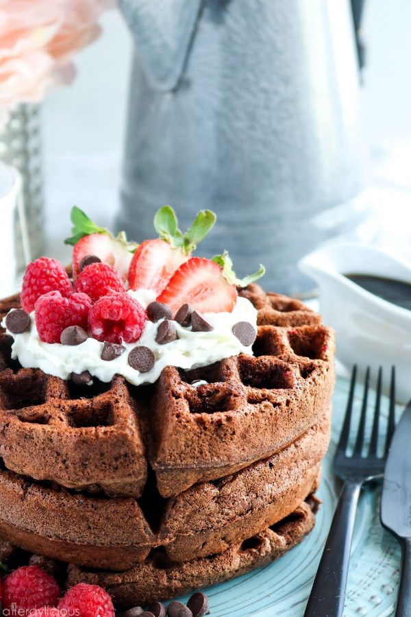 close up of glutenfree brownie waffles