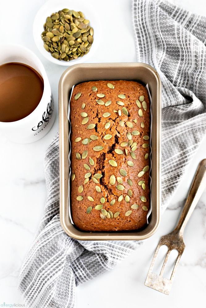 freshly baked nut-free vegan pumpkin loaf