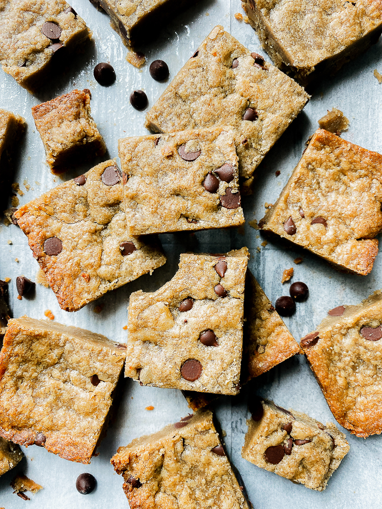 6 ingredient SunButter Blondies with Chocolate Chips